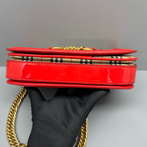 Burberry Wallet On Chain WOC House Check Calfskin Red Beige Black