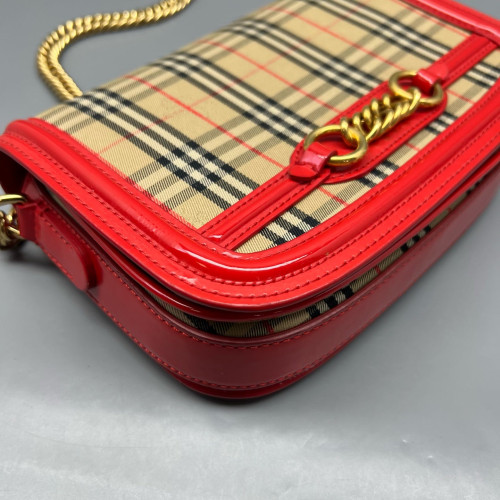 Burberry Wallet On Chain WOC House Check Calfskin Red Beige Black