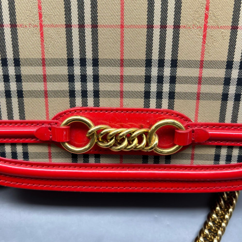 Burberry Wallet On Chain WOC House Check Calfskin Red Beige Black