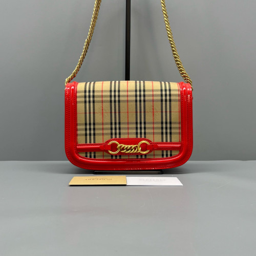 Burberry Wallet On Chain WOC House Check Calfskin Red Beige Black
