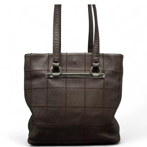 Chanel Chocolate Bar Tote Bag Calfskin Dark Brown