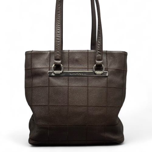 Chanel Chocolate Bar Tote Bag Calfskin Dark Brown