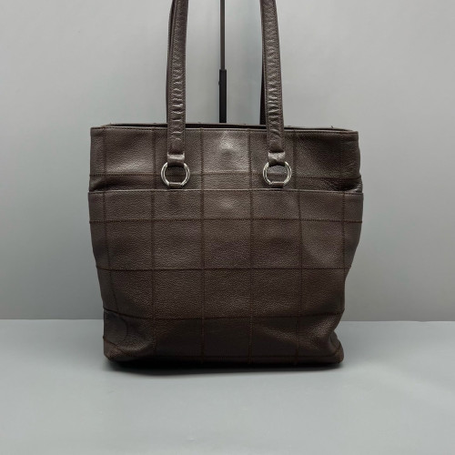 Chanel Chocolate Bar Tote Bag Calfskin Dark Brown