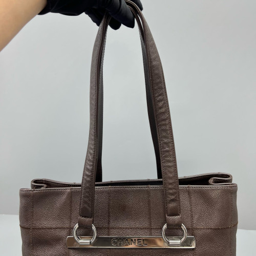 Chanel Chocolate Bar Tote Bag Calfskin Dark Brown