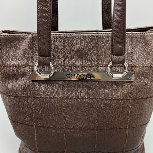 Chanel Chocolate Bar Tote Bag Calfskin Dark Brown