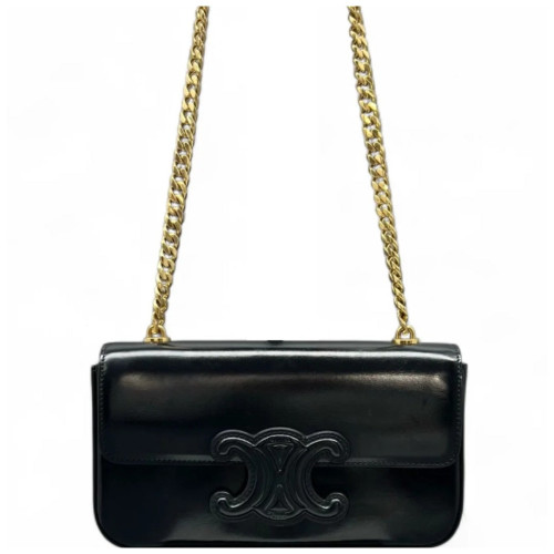 Celine Triomphe Small Triomphe Shoulder Bag Glazed Calfskin Black