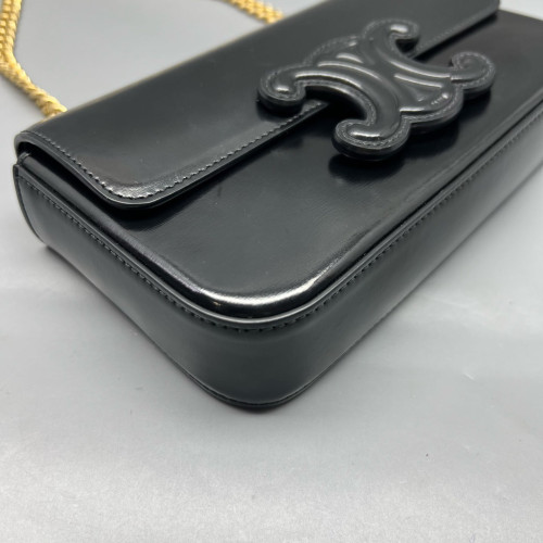 Celine Triomphe Small Triomphe Shoulder Bag Glazed Calfskin Black