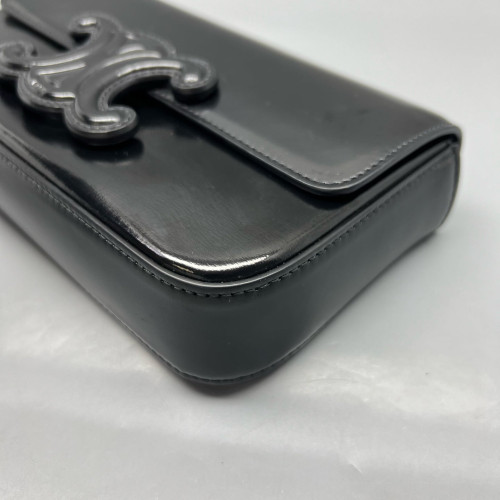 Celine Triomphe Small Triomphe Shoulder Bag Glazed Calfskin Black