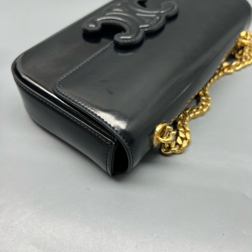 Celine Triomphe Small Triomphe Shoulder Bag Glazed Calfskin Black