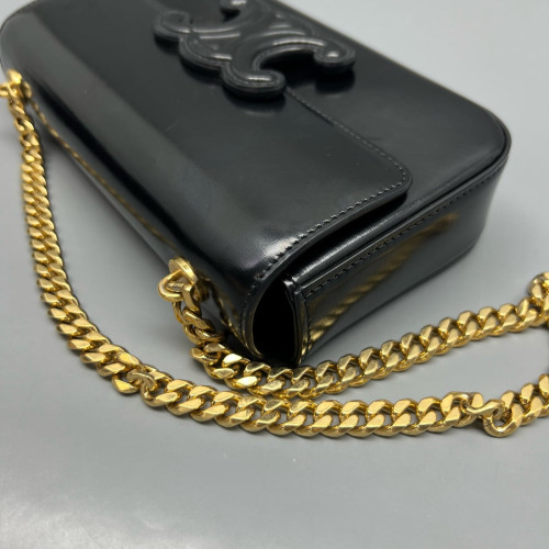 Celine Triomphe Small Triomphe Shoulder Bag Glazed Calfskin Black
