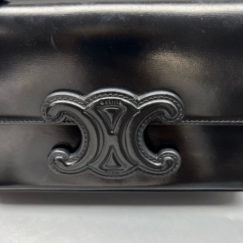 Celine Triomphe Small Triomphe Shoulder Bag Glazed Calfskin Black
