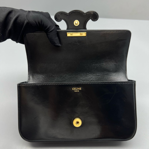 Celine Triomphe Small Triomphe Shoulder Bag Glazed Calfskin Black
