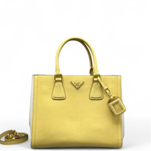 Prada Medium Galleria Double Zip Tote Saffiano Calfskin Yellow White Prada Medium Galleria Double Zip Tote Saffiano Calfskin Yellow White