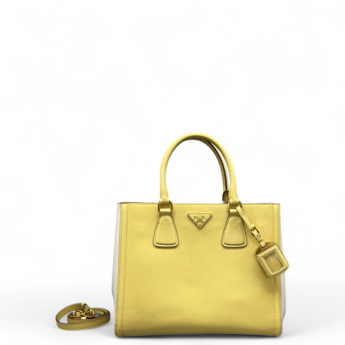 Prada Medium Galleria Double Zip Tote Saffiano Calfskin Yellow White Prada Medium Galleria Double Zip Tote Saffiano Calfskin Yellow White