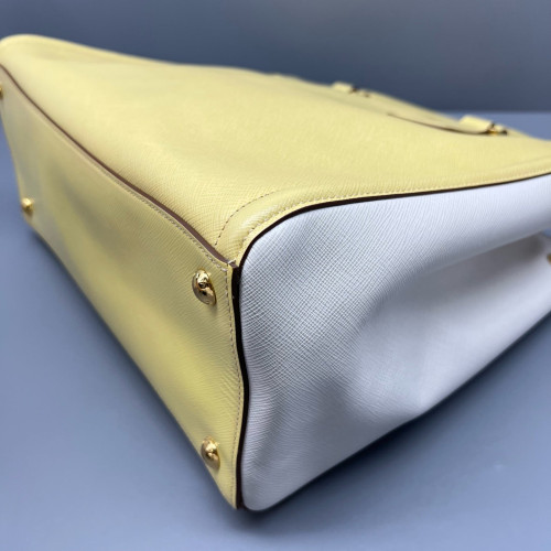 Prada Medium Galleria Double Zip Tote Saffiano Calfskin Yellow White Prada Medium Galleria Double Zip Tote Saffiano Calfskin Yellow White