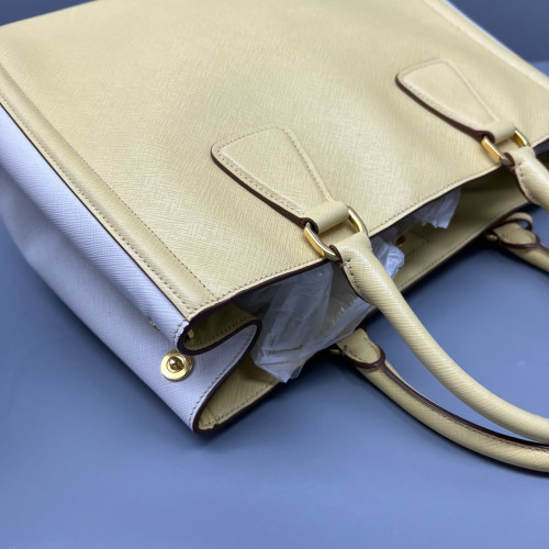 Prada Medium Galleria Double Zip Tote Saffiano Calfskin Yellow White Prada Medium Galleria Double Zip Tote Saffiano Calfskin Yellow White