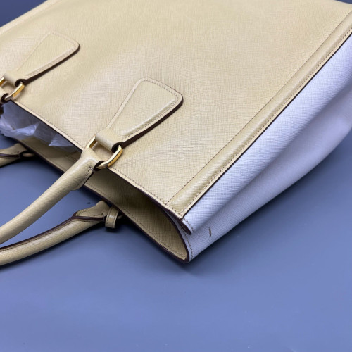 Prada Medium Galleria Double Zip Tote Saffiano Calfskin Yellow White Prada Medium Galleria Double Zip Tote Saffiano Calfskin Yellow White