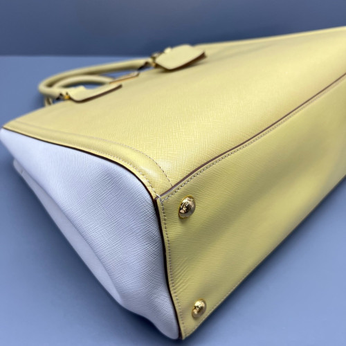 Prada Medium Galleria Double Zip Tote Saffiano Calfskin Yellow White Prada Medium Galleria Double Zip Tote Saffiano Calfskin Yellow White