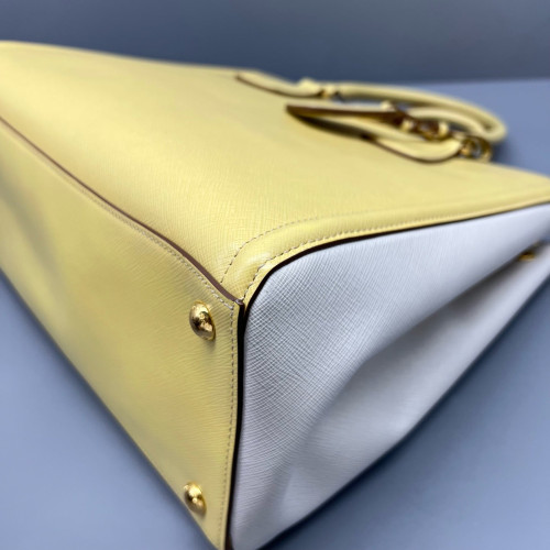Prada Medium Galleria Double Zip Tote Saffiano Calfskin Yellow White Prada Medium Galleria Double Zip Tote Saffiano Calfskin Yellow White