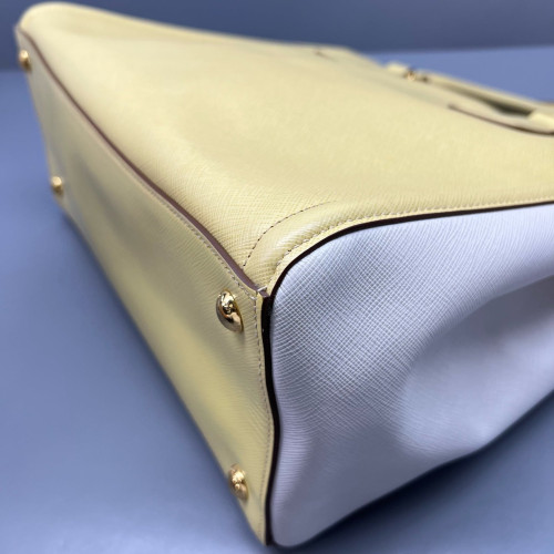 Prada Medium Galleria Double Zip Tote Saffiano Calfskin Yellow White Prada Medium Galleria Double Zip Tote Saffiano Calfskin Yellow White
