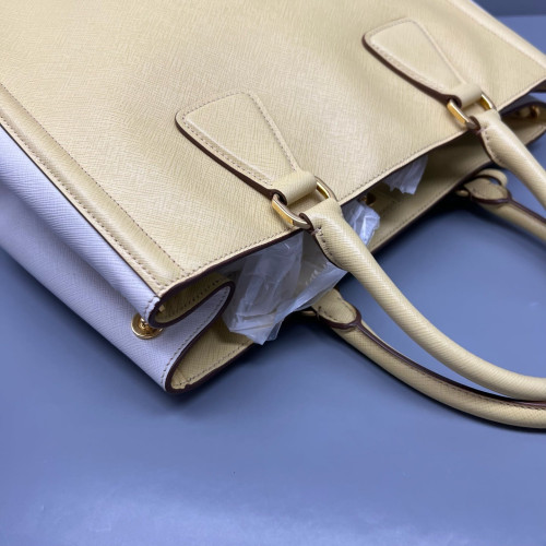 Prada Medium Galleria Double Zip Tote Saffiano Calfskin Yellow White Prada Medium Galleria Double Zip Tote Saffiano Calfskin Yellow White