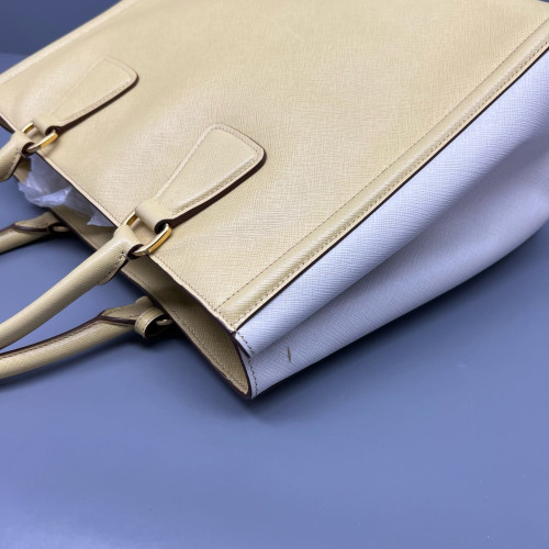 Prada Medium Galleria Double Zip Tote Saffiano Calfskin Yellow White Prada Medium Galleria Double Zip Tote Saffiano Calfskin Yellow White