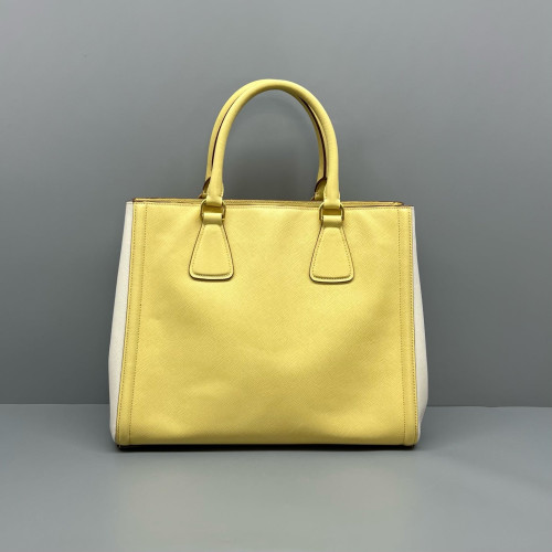 Prada Medium Galleria Double Zip Tote Saffiano Calfskin Yellow White Prada Medium Galleria Double Zip Tote Saffiano Calfskin Yellow White