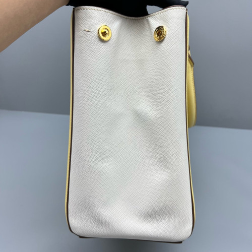 Prada Medium Galleria Double Zip Tote Saffiano Calfskin Yellow White Prada Medium Galleria Double Zip Tote Saffiano Calfskin Yellow White