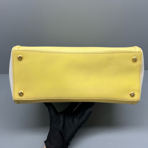 Prada Medium Galleria Double Zip Tote Saffiano Calfskin Yellow White Prada Medium Galleria Double Zip Tote Saffiano Calfskin Yellow White