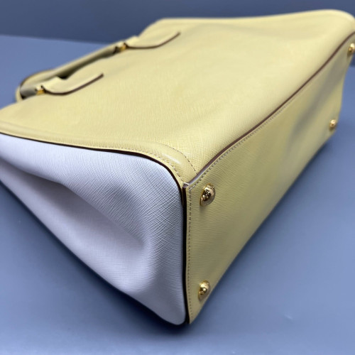 Prada Medium Galleria Double Zip Tote Saffiano Calfskin Yellow White Prada Medium Galleria Double Zip Tote Saffiano Calfskin Yellow White