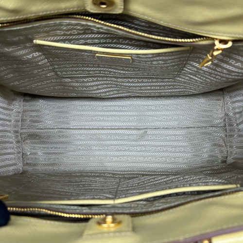 Prada Medium Galleria Double Zip Tote Saffiano Calfskin Yellow White Prada Medium Galleria Double Zip Tote Saffiano Calfskin Yellow White
