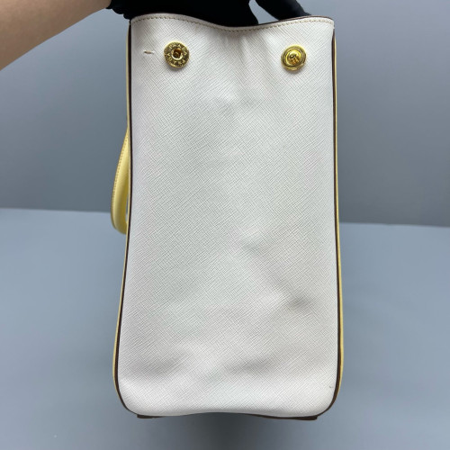 Prada Medium Galleria Double Zip Tote Saffiano Calfskin Yellow White Prada Medium Galleria Double Zip Tote Saffiano Calfskin Yellow White