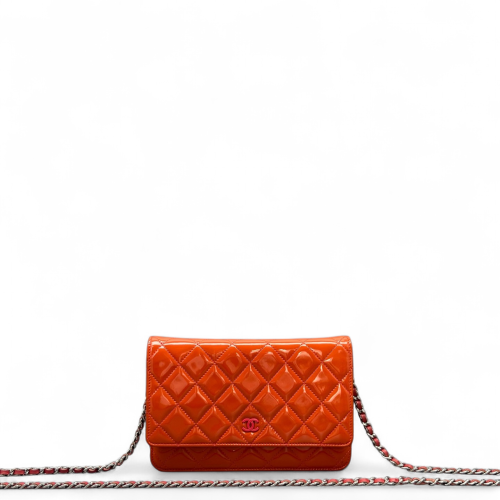 Chanel Quilted Wallet On Chain Patent Calfskin Orange