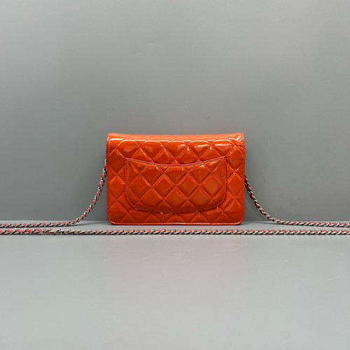 Chanel Quilted Wallet On Chain Patent Calfskin Orange