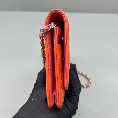 Chanel Quilted Wallet On Chain Patent Calfskin Orange