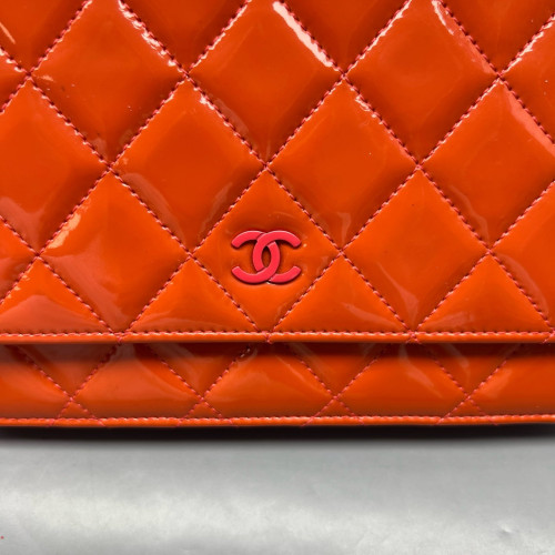 Chanel Quilted Wallet On Chain Patent Calfskin Orange