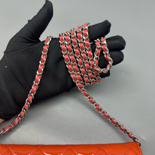 Chanel Quilted Wallet On Chain Patent Calfskin Orange