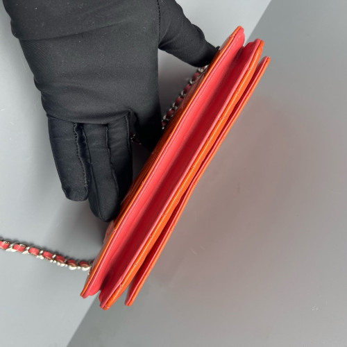 Chanel Quilted Wallet On Chain Patent Calfskin Orange