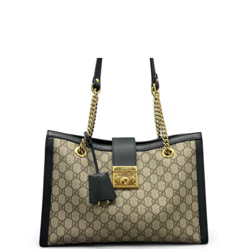 Gucci Medium Padlock Tote GG Supreme Monogram Black Brown