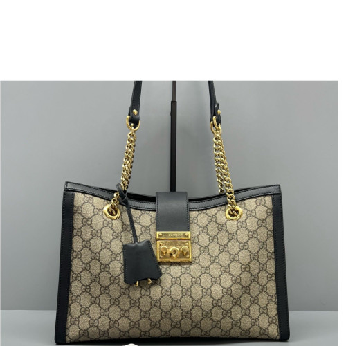 Gucci Medium Padlock Tote GG Supreme Monogram Black Brown