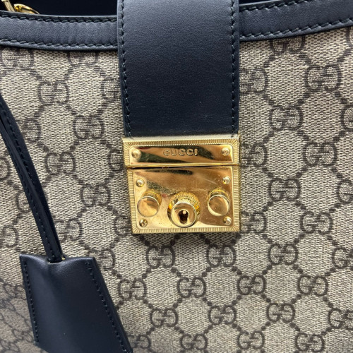 Gucci Medium Padlock Tote GG Supreme Monogram Black Brown