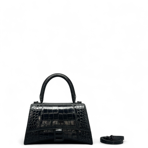Balenciaga Hourglass Small Calfskin Crocodile Embossed Black