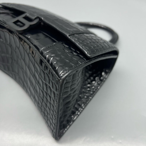 Balenciaga Hourglass Small Calfskin Crocodile Embossed Black
