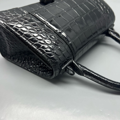 Balenciaga Hourglass Small Calfskin Crocodile Embossed Black