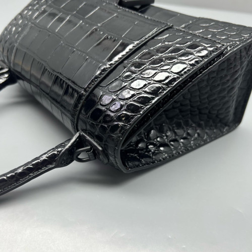 Balenciaga Hourglass Small Calfskin Crocodile Embossed Black