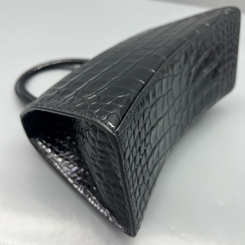 Balenciaga Hourglass Small Calfskin Crocodile Embossed Black