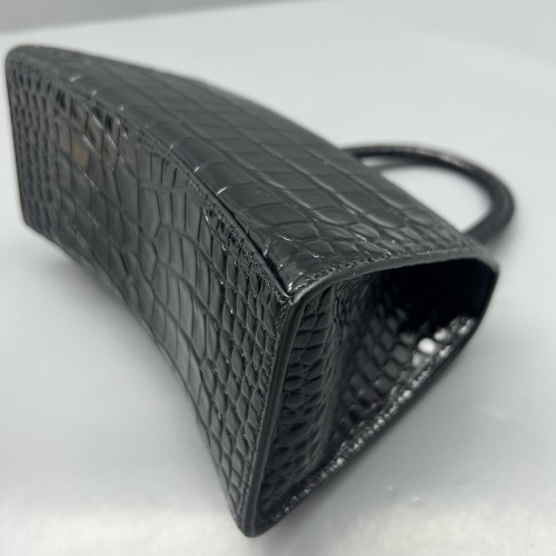 Balenciaga Hourglass Small Calfskin Crocodile Embossed Black