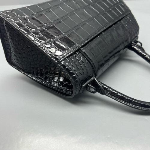 Balenciaga Hourglass Small Calfskin Crocodile Embossed Black