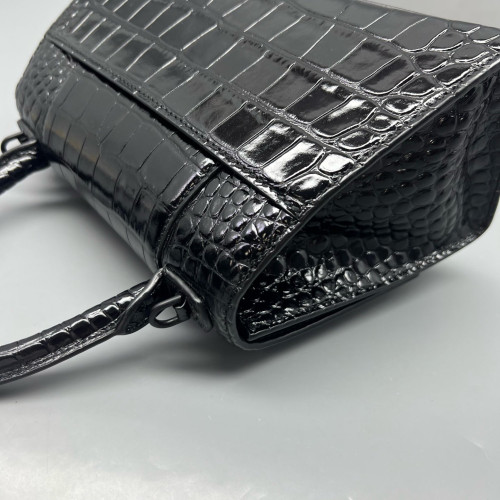 Balenciaga Hourglass Small Calfskin Crocodile Embossed Black