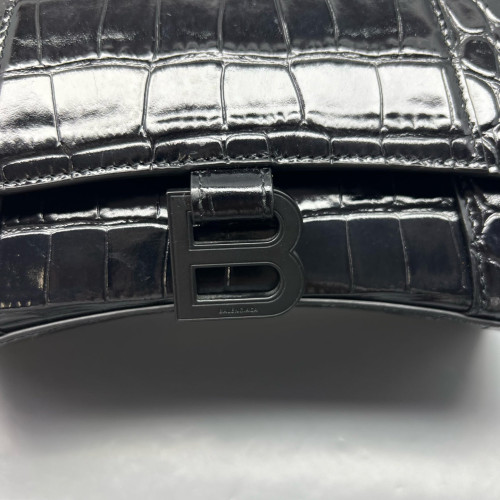 Balenciaga Hourglass Small Calfskin Crocodile Embossed Black